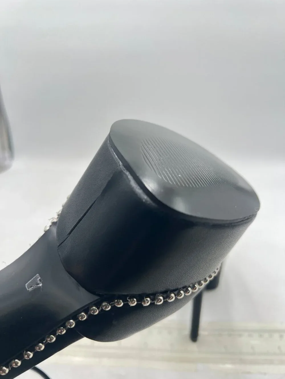 FSJ Black Studded Platform Sandals Open Toe Slim Ankle Strap Edge Studs Shoes